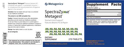 Product label for SpectraZyme Metagest