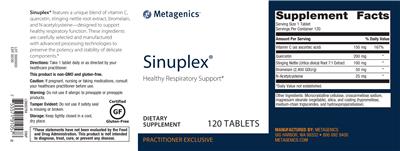 Photo of the Metagenics Sinuplex label