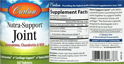 Photo of the Carlson Nutra-Support Joint label