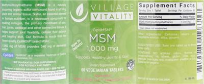 Photo of the Village Vitality MSM 1,000 mg label