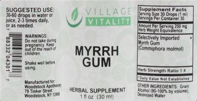 Photo of the Village Vitality Myrrh Gum label