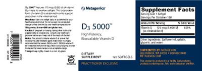Photo of the Metagenics D3 5000 label