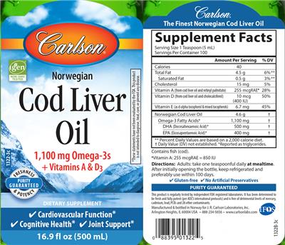 Photo of the Carlson Norwegian Cod Liver Oil label