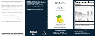 Photo of the Metagenics Endura Lemonade Flavor label