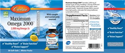 Photo of the Carlson Maximum Omega 2000 Natural Lemon Flavor label