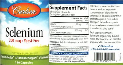 Photo of the Carlson Selenium 200 mcg label