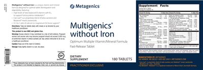 Photo of the Metagenics Multigenics without Iron label