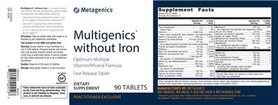 Photo of the Metagenics Multigenics without Iron label