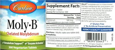 Photo of the Carlson Moly-B label