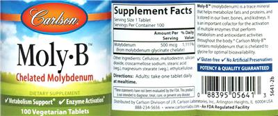 Photo of the Carlson Moly-B label