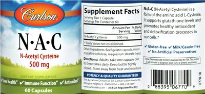 Photo of the Carlson N-A-C 500 mg label