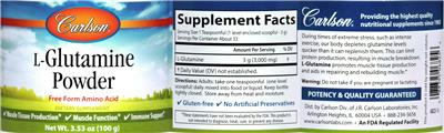 Photo of the Carlson L-Glutamine Powder label