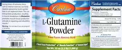 Photo of the Carlson L-Glutamine Powder label