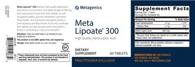 Photo of the Metagenics Meta Lipoate 300 label