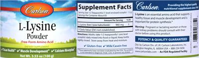 Photo of the Carlson L-Lysine Powder label