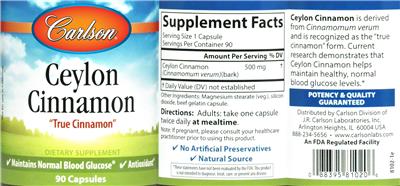 Photo of the Carlson Ceylon Cinnamon label