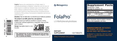 Photo of the Metagenics FolaPro label
