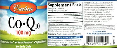 Photo of the Carlson Co-Q10 100 mg label