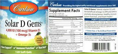 Photo of the Carlson Solar D Gems Natural Lemon Flavor label