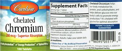 Photo of the Carlson Chelated Chromium 200 mcg label