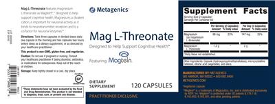 Photo of the Metagenics Mag L-Threonate label