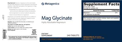 Photo of the Metagenics Mag Glycinate label