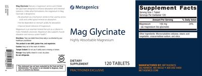 Photo of the Metagenics Mag Glycinate label