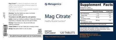 Photo of the Metagenics Mag Citrate label
