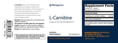 Photo of the Metagenics L-Carnitine label