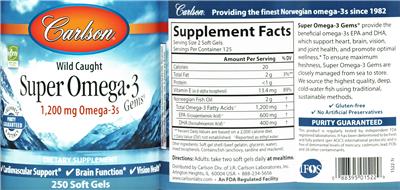 Photo of the Carlson Super Omega-3 Gems 1200 mg label