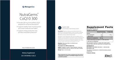 Photo of the Metagenics NutraGems CoQ10 300 label
