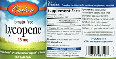 Photo of the Carlson Lycopene 15 mg label
