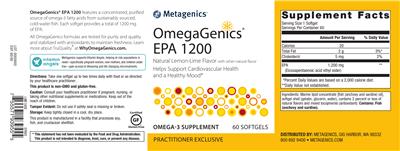 Photo of the Metagenics OmegaGenics EPA 1200 Natural Lemon-Lime Flavor label