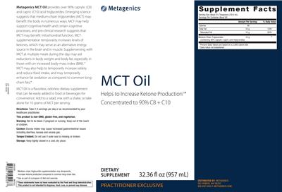 Photo of the Metagenics MCT Oil label
