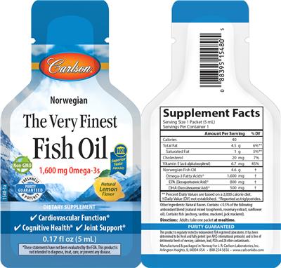 Photo of the Carlson The Very Finest Fish Oil Natural Lemon Flavor label
