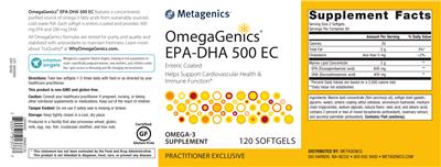 Photo of the Metagenics OmegaGenics EPA-DHA 500 EC label