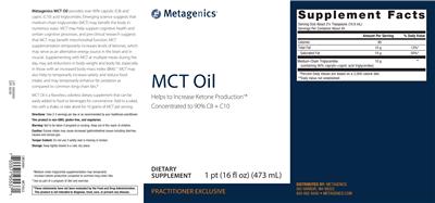 Photo of the Metagenics MCT Oil label