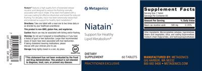 Photo of the Metagenics Niatain label