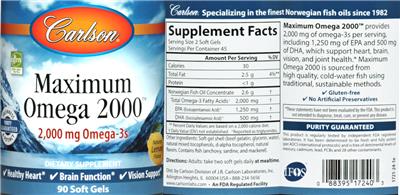 Photo of the Carlson Maximum Omega 2000 Natural Lemon Flavor label