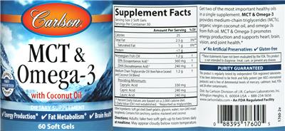 Photo of the Carlson MCT & Omega-3 label