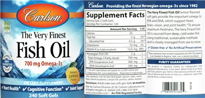 Photo of the Carlson The Very Finest Fish Oil Natural Lemon Flavor label