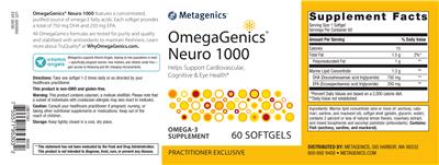 Photo of the Metagenics OmegaGenics Neuro 1000 label
