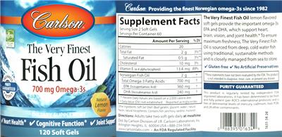 Photo of the Carlson The Very Finest Fish Oil Natural Lemon Flavor label
