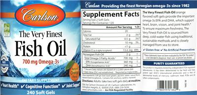Photo of the Carlson The Very Finest Fish Oil Natural Orange Flavor label