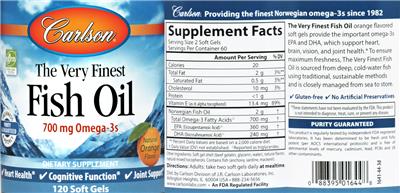 Photo of the Carlson The Very Finest Fish Oil Natural Orange Flavor label