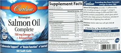 Photo of the Carlson Salmon Oil Complete label