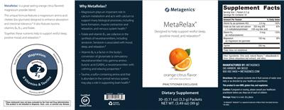 Photo of the Metagenics MetaRelax Orange Citrus Flavor label