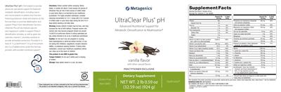 Photo of the Metagenics UltraClear Plus pH Vanilla Flavor label