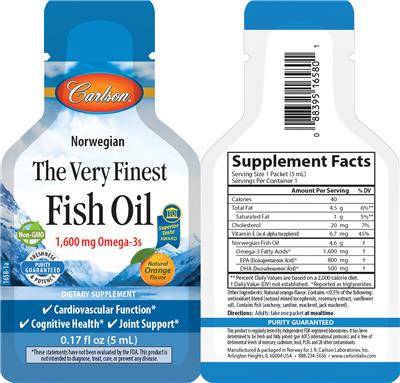 Photo of the Carlson The Very Finest Fish Oil Natural Orange Flavor label