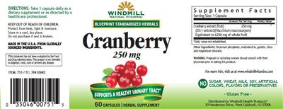 Photo of the Windmill Natural Vitamins Cranberry 250 mg label